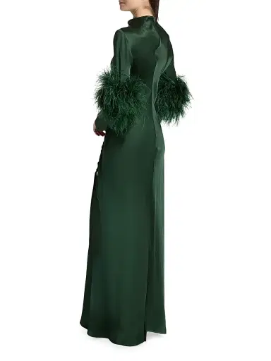 Lapointe Women's Double-Faced Satin Feather-Trimmed Gown - Forest Green - Size 8 | Thumbnail 5 Lapointe Women's Double-Faced Satin Feather-Trimmed Gown - Forest Green - Size 8 | Thumbnail 5