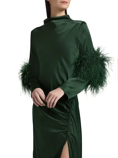 Lapointe Women's Double-Faced Satin Feather-Trimmed Gown - Forest Green - Size 8 | Thumbnail 6 Lapointe Women's Double-Faced Satin Feather-Trimmed Gown - Forest Green - Size 8 | Thumbnail 6