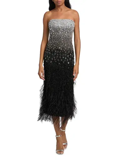 PAMELLA ROLAND Women's Ombré Feathered Embellished Cocktail Dress | Thumbnail 2 PAMELLA ROLAND Women's Ombré Feathered Embellished Cocktail Dress | Thumbnail 2