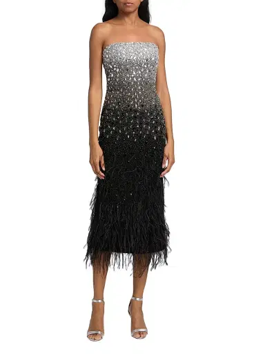 PAMELLA ROLAND Women's Ombré Feathered Embellished Cocktail Dress | Thumbnail 3 PAMELLA ROLAND Women's Ombré Feathered Embellished Cocktail Dress | Thumbnail 3