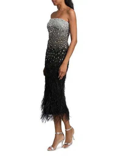PAMELLA ROLAND Women's Ombré Feathered Embellished Cocktail Dress | Thumbnail 4 PAMELLA ROLAND Women's Ombré Feathered Embellished Cocktail Dress | Thumbnail 4