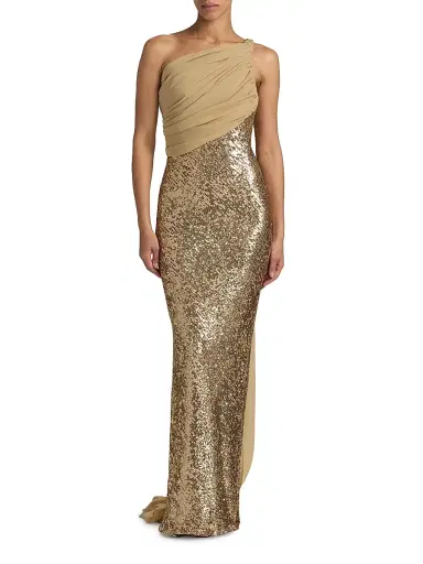 Pamella Roland Women's Sequined Chiffon One-Shoulder Gown - Gold | Thumbnail 3 Pamella Roland Women's Sequined Chiffon One-Shoulder Gown - Gold | Thumbnail 3