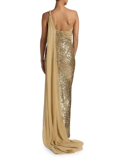 Pamella Roland Women's Sequined Chiffon One-Shoulder Gown - Gold | Thumbnail 5 Pamella Roland Women's Sequined Chiffon One-Shoulder Gown - Gold | Thumbnail 5
