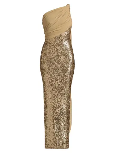 Pamella Roland Women's Sequined Chiffon One-Shoulder Gown - Gold | Thumbnail 1 Pamella Roland Women's Sequined Chiffon One-Shoulder Gown - Gold | Thumbnail 1