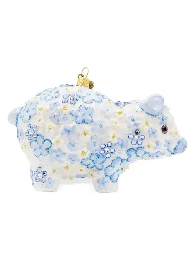 Jay Strongwater Blue Floral Piggy Christmas Ornament | Thumbnail 1 Jay Strongwater Blue Floral Piggy Christmas Ornament | Thumbnail 1