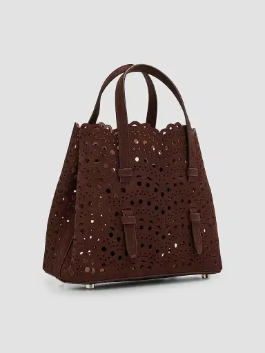 Alaïa Women's Mina 20 Wave Perforated Suede Top Handle Bag - Brun Fonce | Thumbnail 2 Alaïa Women's Mina 20 Wave Perforated Suede Top Handle Bag - Brun Fonce | Thumbnail 2