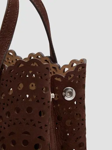 Alaïa Women's Mina 20 Wave Perforated Suede Top Handle Bag - Brun Fonce | Thumbnail 4 Alaïa Women's Mina 20 Wave Perforated Suede Top Handle Bag - Brun Fonce | Thumbnail 4