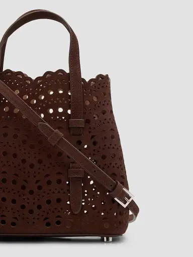 Alaïa Women's Mina 20 Wave Perforated Suede Top Handle Bag - Brun Fonce | Thumbnail 5 Alaïa Women's Mina 20 Wave Perforated Suede Top Handle Bag - Brun Fonce | Thumbnail 5