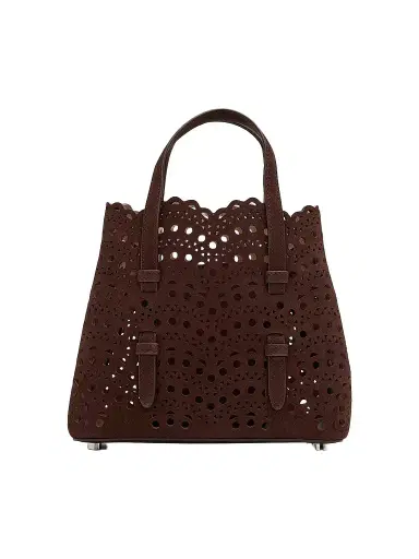 Alaïa Women's Mina 20 Wave Perforated Suede Top Handle Bag - Brun Fonce | Thumbnail 1 Alaïa Women's Mina 20 Wave Perforated Suede Top Handle Bag - Brun Fonce | Thumbnail 1