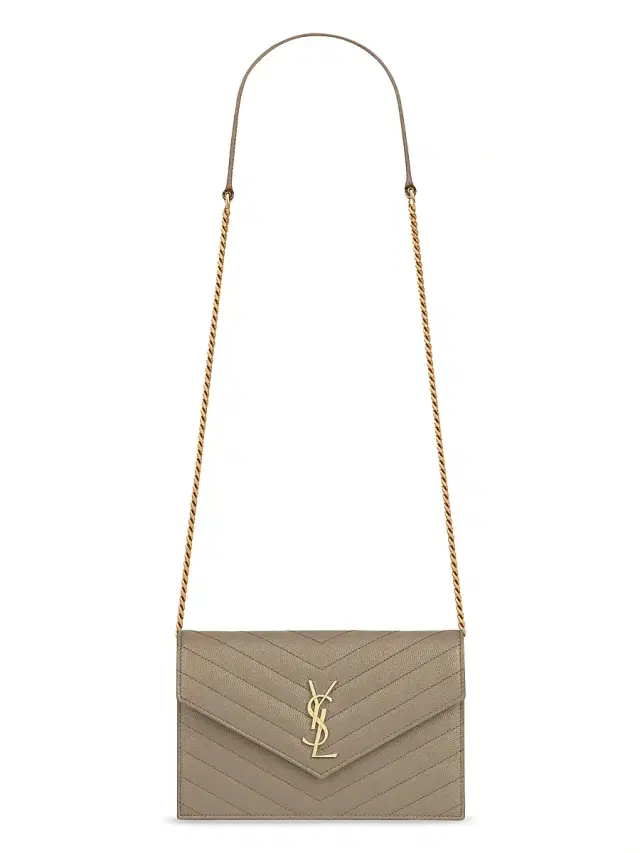 Women's Cassandre Envelope Chain Wallet in Grain De Poudre Leather - Light Taupe Women's Cassandre Envelope Chain Wallet in Grain De Poudre Leather - Light Taupe