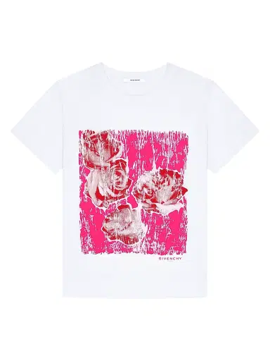 Givenchy Women's T-Shirt in Cotton with Flowers Print - White Pink | Thumbnail 1 Givenchy Women's T-Shirt in Cotton with Flowers Print - White Pink | Thumbnail 1