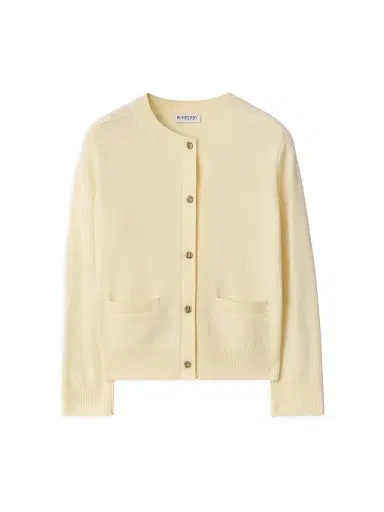 Burberry Little Girl's & Girl's Ailsa Check Patch Wool-Cashmere Cardigan - Ivory - Size 8 | Thumbnail 1 Burberry Little Girl's & Girl's Ailsa Check Patch Wool-Cashmere Cardigan - Ivory - Size 8 | Thumbnail 1