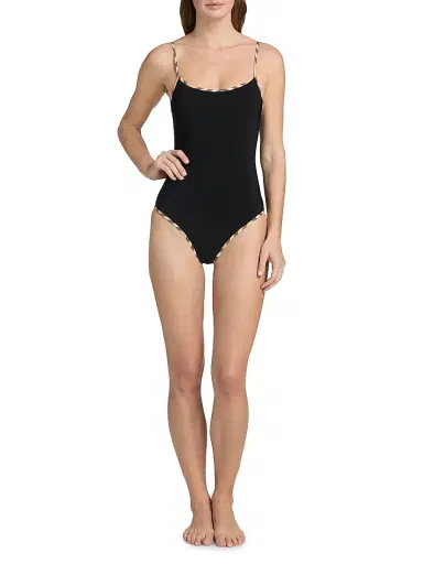 Burberry Women's Sylvia Check-Trimmed One-Piece Swimsuit - Black - Size XXS | Thumbnail 2 Burberry Women's Sylvia Check-Trimmed One-Piece Swimsuit - Black - Size XXS | Thumbnail 2