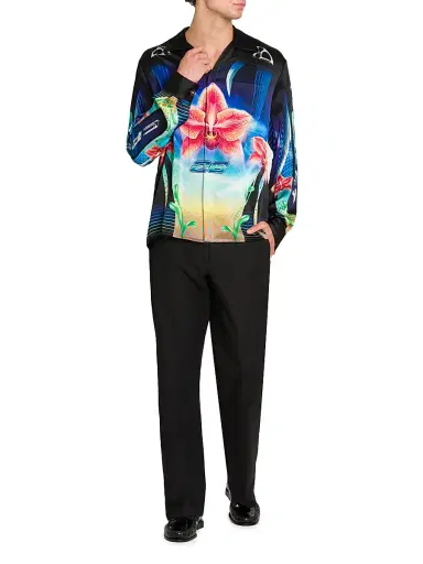 Casablanca Men's Orchid Racer Silk Button-Front Shirt - Orchid Racer | Thumbnail 2 Casablanca Men's Orchid Racer Silk Button-Front Shirt - Orchid Racer | Thumbnail 2