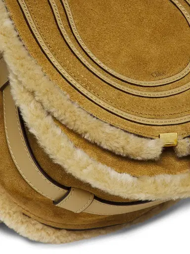 Chloé Women's Marcie Shearling-Trimmed Suede Saddle Bag - Summery Beige | Thumbnail 6 Chloé Women's Marcie Shearling-Trimmed Suede Saddle Bag - Summery Beige | Thumbnail 6