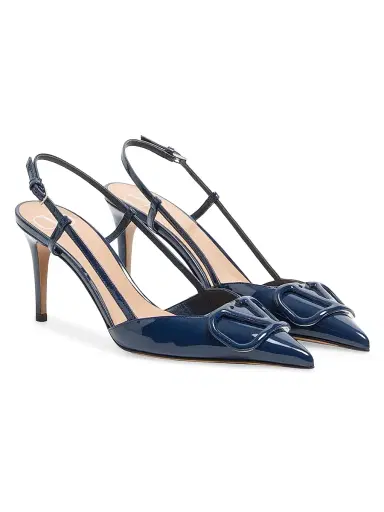 Valentino Garavani Women's Vlogo Signature 80MM Patent Leather Slingback Pumps - Blue - Size 10.5 | Thumbnail 2 Valentino Garavani Women's Vlogo Signature 80MM Patent Leather Slingback Pumps - Blue - Size 10.5 | Thumbnail 2