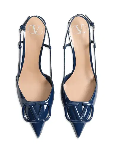 Valentino Garavani Women's Vlogo Signature 80MM Patent Leather Slingback Pumps - Blue - Size 10.5 | Thumbnail 4 Valentino Garavani Women's Vlogo Signature 80MM Patent Leather Slingback Pumps - Blue - Size 10.5 | Thumbnail 4