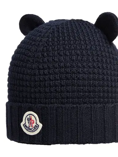 Moncler Men's Baby's Beanie Hat in Wool - Navy Blue | Thumbnail 3 Moncler Men's Baby's Beanie Hat in Wool - Navy Blue | Thumbnail 3