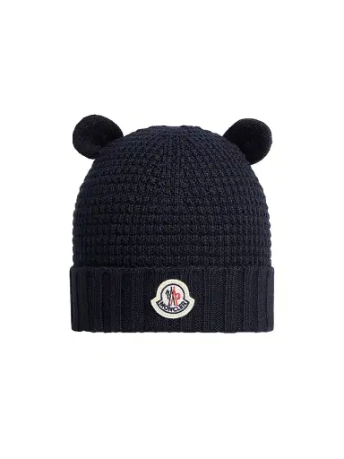 Moncler Men's Baby's Beanie Hat in Wool - Navy Blue | Thumbnail 1 Moncler Men's Baby's Beanie Hat in Wool - Navy Blue | Thumbnail 1