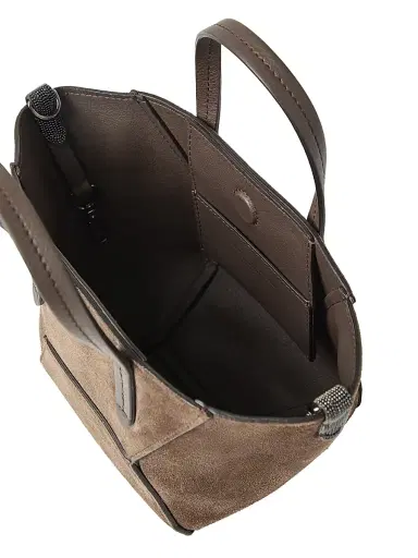 Brunello Cucinelli Women's Duo Mini Top Bag in Suede with Monili | Thumbnail 4 Brunello Cucinelli Women's Duo Mini Top Bag in Suede with Monili | Thumbnail 4
