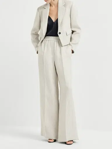 Brunello Cucinelli Women's Linen and Cotton Chevron Loose Track Trousers | Thumbnail 6 Brunello Cucinelli Women's Linen and Cotton Chevron Loose Track Trousers | Thumbnail 6