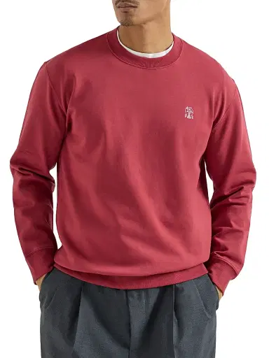 Brunello Cucinelli Men's Techno Cotton French Terry Sweatshirt with Print - Cherry | Thumbnail 2 Brunello Cucinelli Men's Techno Cotton French Terry Sweatshirt with Print - Cherry | Thumbnail 2