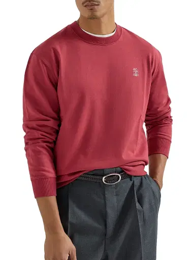 Brunello Cucinelli Men's Techno Cotton French Terry Sweatshirt with Print - Cherry | Thumbnail 5 Brunello Cucinelli Men's Techno Cotton French Terry Sweatshirt with Print - Cherry | Thumbnail 5