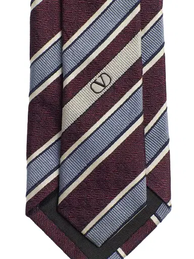 Valentino Garavani Men's Valentie Striped Silk Tie - Maroon Azure | Thumbnail 3 Valentino Garavani Men's Valentie Striped Silk Tie - Maroon Azure | Thumbnail 3