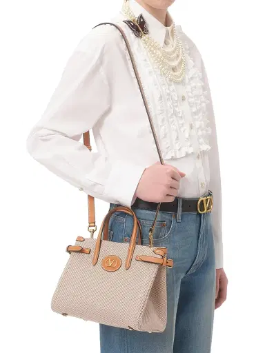 Valentino Garavani Women's Antibes Small Shopping Top-Handle Bag in Canvas - Natural | Thumbnail 3 Valentino Garavani Women's Antibes Small Shopping Top-Handle Bag in Canvas - Natural | Thumbnail 3