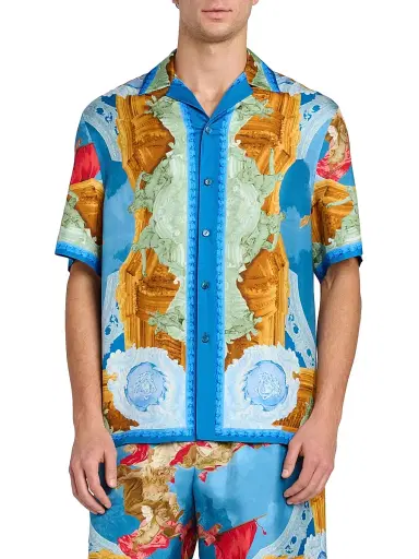 Versace Men's Affresco Silk Twill Shirt | Thumbnail 3 Versace Men's Affresco Silk Twill Shirt | Thumbnail 3