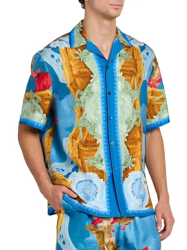 Versace Men's Affresco Silk Twill Shirt | Thumbnail 4 Versace Men's Affresco Silk Twill Shirt | Thumbnail 4