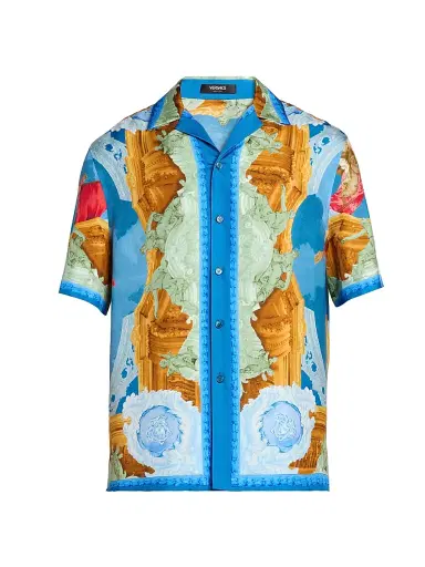 Versace Men's Affresco Silk Twill Shirt | Thumbnail 1 Versace Men's Affresco Silk Twill Shirt | Thumbnail 1