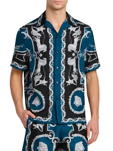 Versace Men's Hall of Heroes Silk Twill Shirt - Black Petrol Blue | Thumbnail 3 Versace Men's Hall of Heroes Silk Twill Shirt - Black Petrol Blue | Thumbnail 3