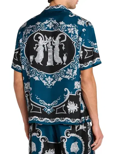 Versace Men's Hall of Heroes Silk Twill Shirt - Black Petrol Blue | Thumbnail 5 Versace Men's Hall of Heroes Silk Twill Shirt - Black Petrol Blue | Thumbnail 5