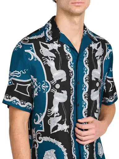 Versace Men's Hall of Heroes Silk Twill Shirt - Black Petrol Blue | Thumbnail 6 Versace Men's Hall of Heroes Silk Twill Shirt - Black Petrol Blue | Thumbnail 6