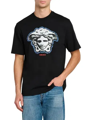 Versace Men's Greca Medusa Crewneck T-Shirt - Black | Thumbnail 3 Versace Men's Greca Medusa Crewneck T-Shirt - Black | Thumbnail 3