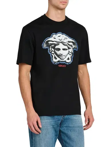 Versace Men's Greca Medusa Crewneck T-Shirt - Black | Thumbnail 4 Versace Men's Greca Medusa Crewneck T-Shirt - Black | Thumbnail 4