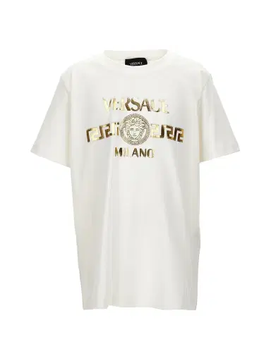 Versace Little Kid's & Kid's Foil Logo Print T-Shirt - White - Size 8 | Thumbnail 1 Versace Little Kid's & Kid's Foil Logo Print T-Shirt - White - Size 8 | Thumbnail 1