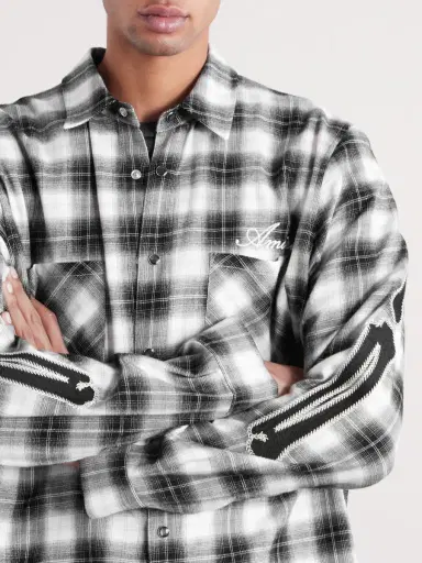 AMIRI Bones Appliquéd Frayed Checked Cotton-Flannel Overshirt - Men | Thumbnail 5 AMIRI Bones Appliquéd Frayed Checked Cotton-Flannel Overshirt - Men | Thumbnail 5