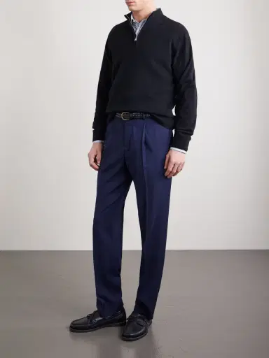Sunspel Tapered Pleated Virgin Wool-Twill Trousers - Men | Thumbnail 2 Sunspel Tapered Pleated Virgin Wool-Twill Trousers - Men | Thumbnail 2