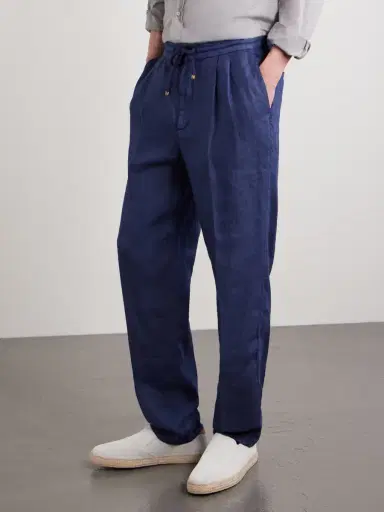 Brunello Cucinelli Tapered Pleated Linen-Twill Drawstring Trousers - Men | Thumbnail 3 Brunello Cucinelli Tapered Pleated Linen-Twill Drawstring Trousers - Men | Thumbnail 3