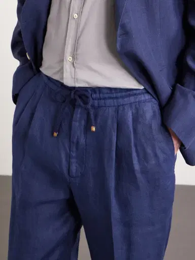 Brunello Cucinelli Tapered Pleated Linen-Twill Drawstring Trousers - Men | Thumbnail 6 Brunello Cucinelli Tapered Pleated Linen-Twill Drawstring Trousers - Men | Thumbnail 6
