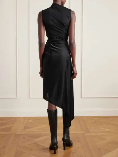 Balenciaga Asymmetric Draped Knotted Satin-jersey Dress | Thumbnail 3 Balenciaga Asymmetric Draped Knotted Satin-jersey Dress | Thumbnail 3