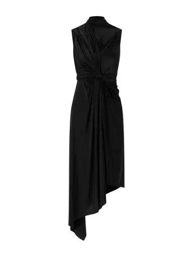 Balenciaga Asymmetric Draped Knotted Satin-jersey Dress | Thumbnail 1 Balenciaga Asymmetric Draped Knotted Satin-jersey Dress | Thumbnail 1