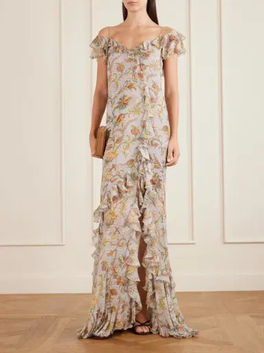 Etro Ruffled Floral-print Silk-blend Midi Dress | Thumbnail 2 Etro Ruffled Floral-print Silk-blend Midi Dress | Thumbnail 2