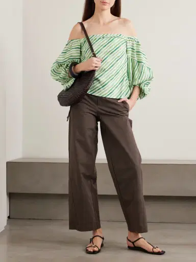 Rosie Assoulin Off-the-shoulder Striped Tencel™ Lyocell And Linen-blend Blouse | Thumbnail 2 Rosie Assoulin Off-the-shoulder Striped Tencel™ Lyocell And Linen-blend Blouse | Thumbnail 2