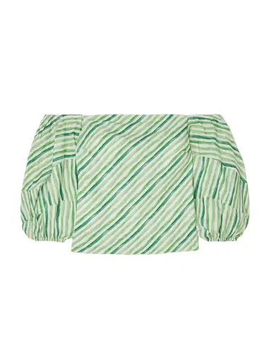 Rosie Assoulin Off-the-shoulder Striped Tencel™ Lyocell And Linen-blend Blouse | Thumbnail 1 Rosie Assoulin Off-the-shoulder Striped Tencel™ Lyocell And Linen-blend Blouse | Thumbnail 1
