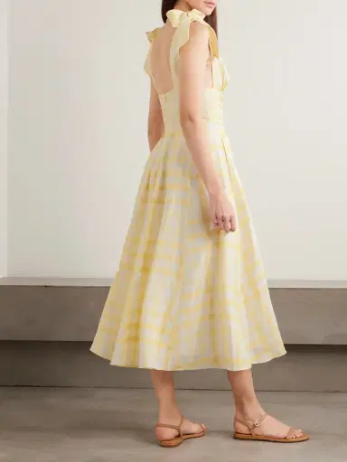 Rosie Assoulin Bow-detailed Checked Lyocell And Linen-blend Midi Dress | Thumbnail 3 Rosie Assoulin Bow-detailed Checked Lyocell And Linen-blend Midi Dress | Thumbnail 3