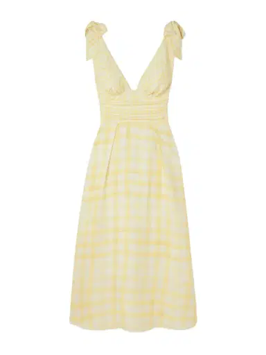 Rosie Assoulin Bow-detailed Checked Lyocell And Linen-blend Midi Dress | Thumbnail 1 Rosie Assoulin Bow-detailed Checked Lyocell And Linen-blend Midi Dress | Thumbnail 1
