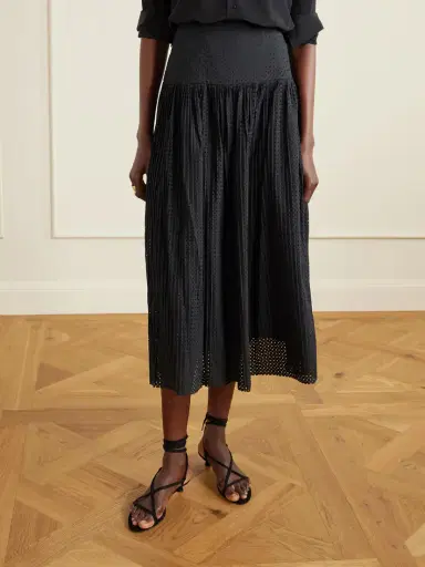 Ulla Johnson Nalla Pleated Perforated Cotton Midi Skirt | Thumbnail 3 Ulla Johnson Nalla Pleated Perforated Cotton Midi Skirt | Thumbnail 3